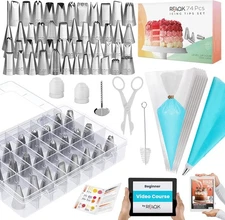 74 Pcs Icing Piping Bags and Tips Set, Cake Decorating Kit with 48-Numbered Pipi