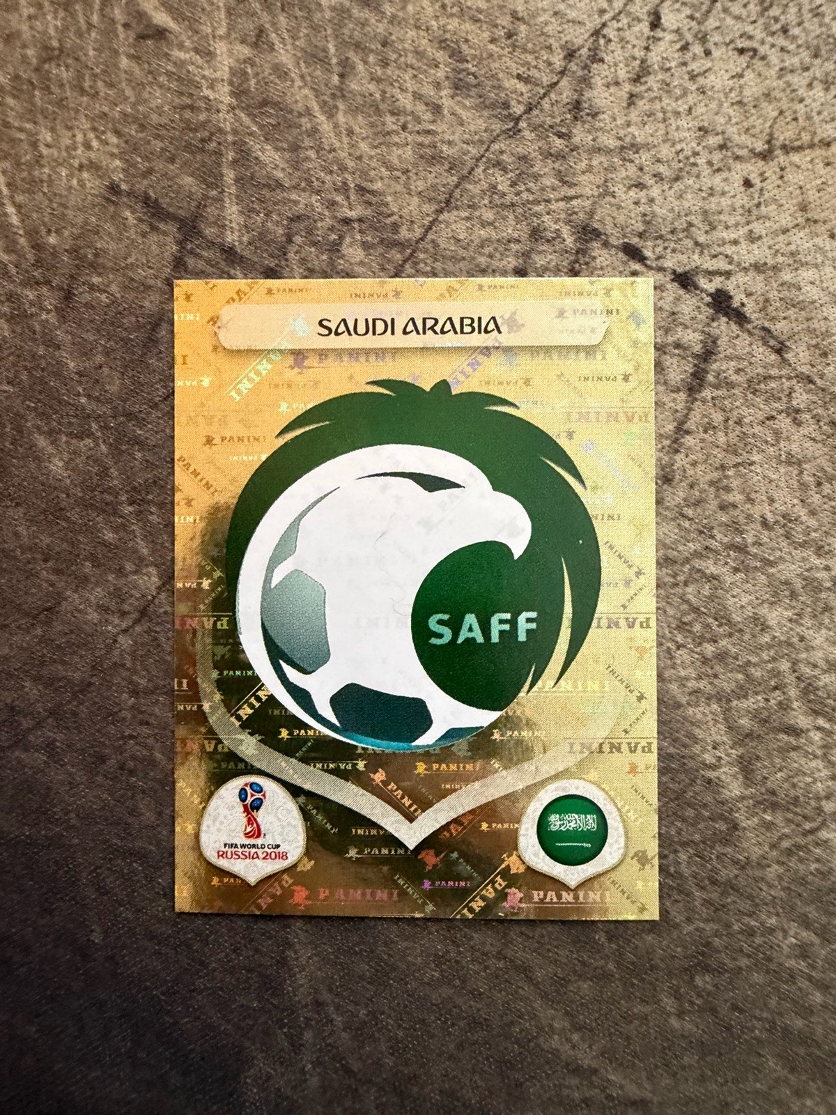 2018 Fifa World Cup Panini Sticker Qatar TEAM LOGO Badge gold FOIL Saudi Arabia