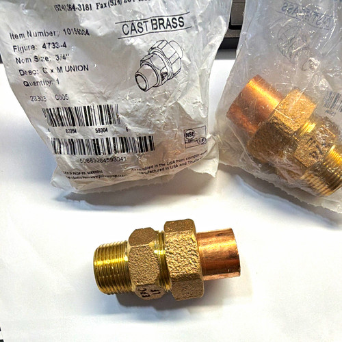 Lot of 3 - Elkhart 3/4" C x M Copper/Brass Unions (Lead-Free)