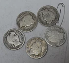 [Lot of 5] Barber Dimes Various Dates - 90% Silver