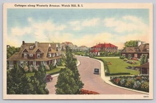 Vintage Linen Postcard Cottages Along Westerly Avenue Watch Hill RI