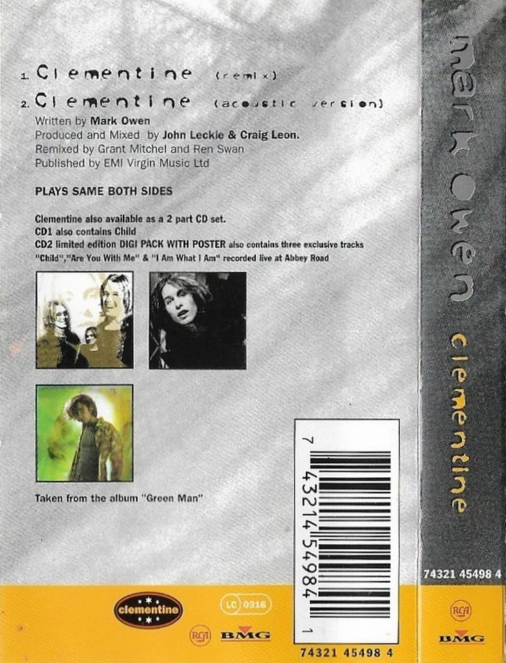 Mark Owen Clementine cassette single POP Pop Rock Take That - Image 3 of 4