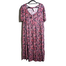 VTG 90s Y2K Paisley Babydoll Maxi Dress Tiered Boho Rayon Psychedelic Fairy 16 W