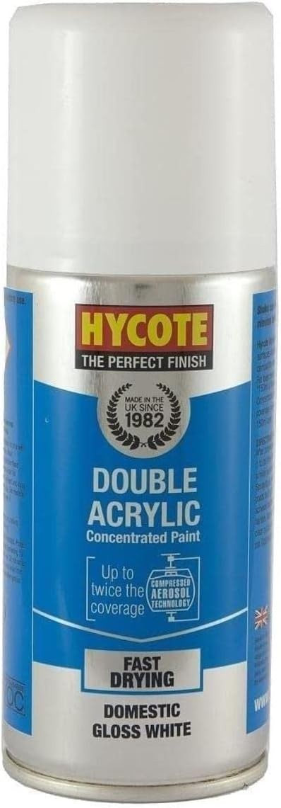 Hycote Double Acrylic Aerosol Car Spray Paint, Domestic Gloss White, 150 ml