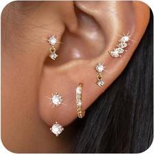 4 Pairs 14K Gold Stud Earrings for Women,Flat Back Earrings Dainty Small Gold Ho