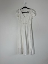 Blue Rain White Eyelet Lace Sun Dress Cotton Bridal Midi Cottagecore Small