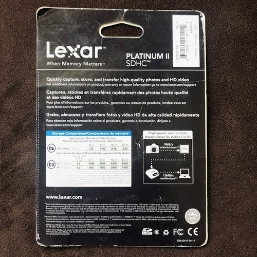 Lexar SDHC card Platinum II 8GB class 6 new sealed - Picture 3 of 3