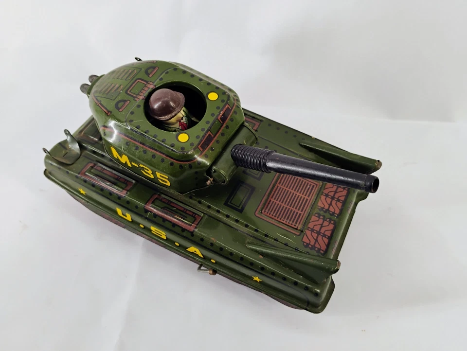MILITARY TANK M-35 Toy, CRAGSTAN Japan ULTRA RARE Vintage 1950s Tin B.O - Image 2 of 4