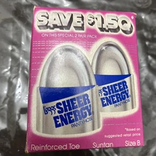 Vintage Leggs Reinforced Toe. Suntan Color Size B Two Pack