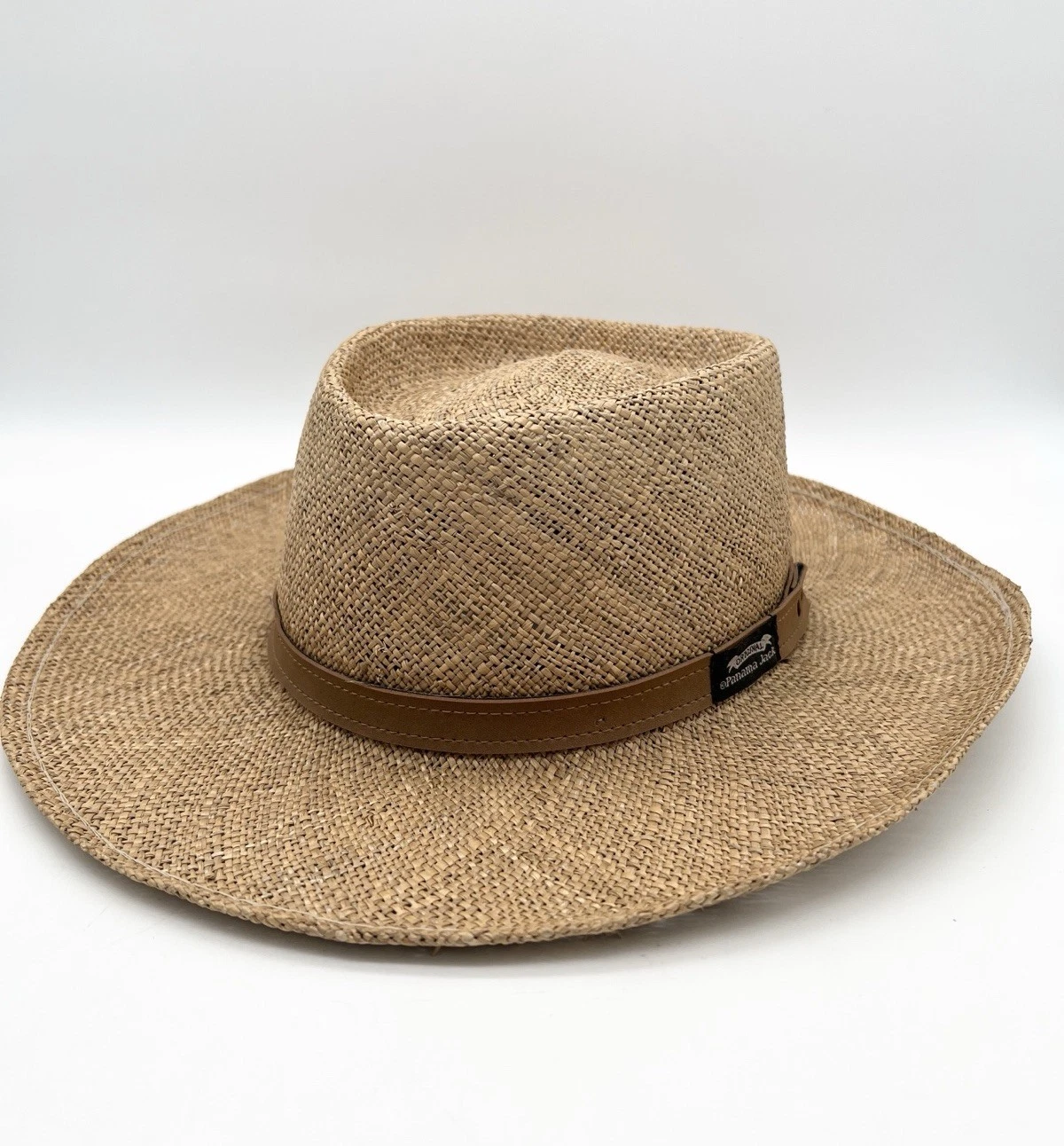 Vintage Panama Jack Raffia Straw Safari Sun Hat Wide Brim Beach Resort USA