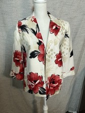Alfred Dunner Stunning Cream tan Red floral print Long Sleeve Blazer Size 8