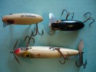 3 Fishing Lure JITTERBUG / Unmarked Black / Wood w 3 Copper Hooks & 2 Propellers — photo 2