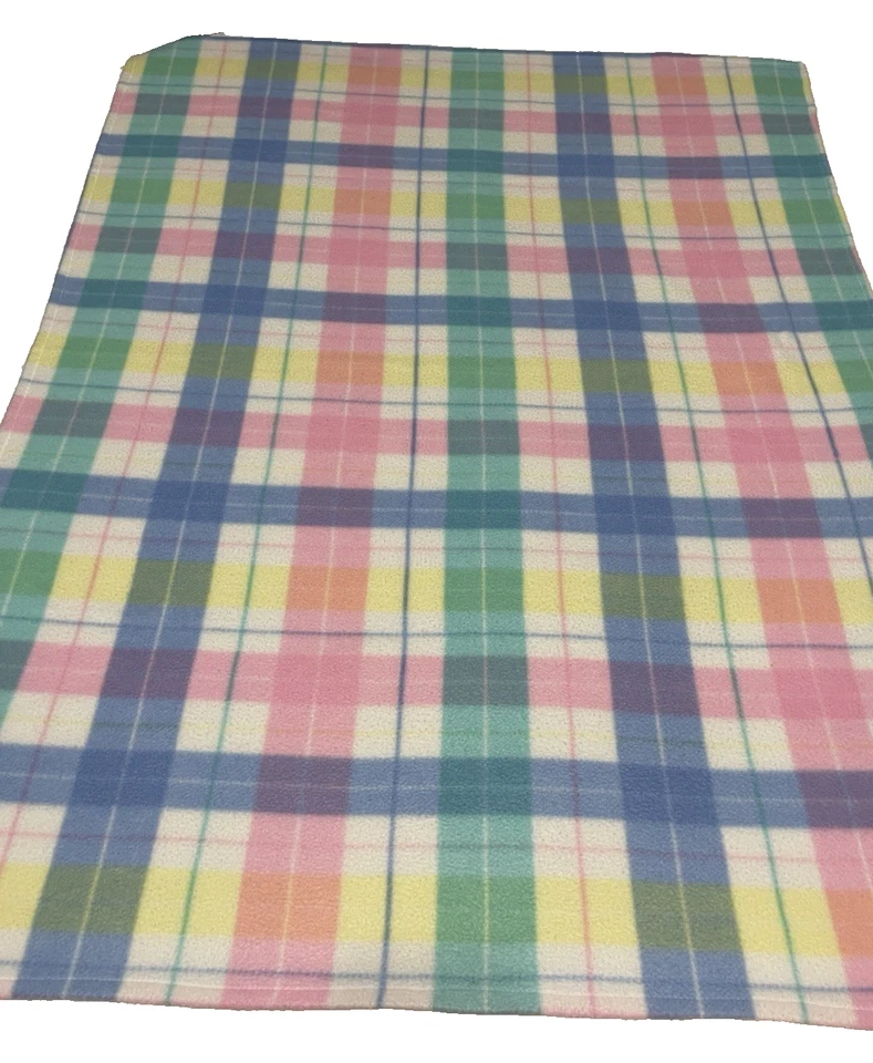 Manta de bebé vintage Regent pastel a cuadros rosa amarillo verde aguamarina polar azul azulado Foto 2 de 4