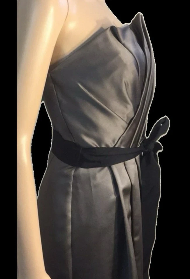 女式 2 码白色 Vera Wang 露肩连衣裙全长锡灰色 — 第 2/4 张图片