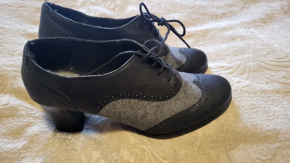 Croft Barrow Talla 7 M Punta de Ala Tacón Negro Gris 2.5 Tacón Cordones Que Oficina Rencor Foto 3 de 4