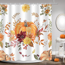 Fall Bohemian Pumpkin Shower Curtain Set for Bathroom Decor Autumn Harvest Thank