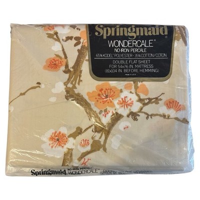 Vintage Springmaid Wondercale Double Flat Sheet Floral Branch NOS 81x104 USA