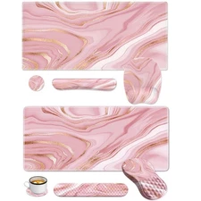 Rose Gold Desk Mat Set, Pink Mouse Pad with Wrist Rest, Keyboard Wrist Rest,8...