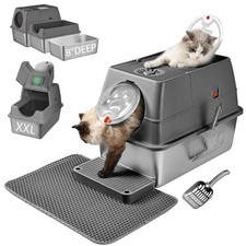 Stainless Steel Litter Box with Lid, 135  Flip-Top XL Extra Large Enclosed
