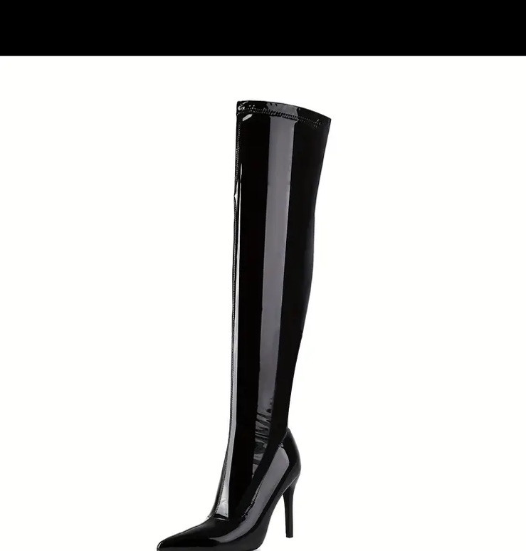 [Elegant Black Knee-High Boots] Elegant Black 1pr Knee-High Boots - Pointed Toe