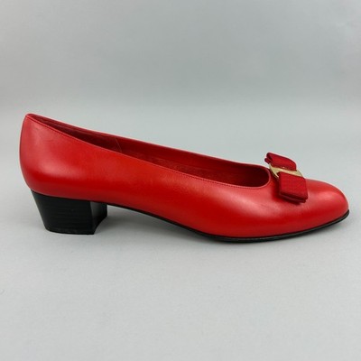 Salvatore Ferragamo rote Leder Slipper Pumps Schleife Schuhe US10,5 B UK7,5 schmal