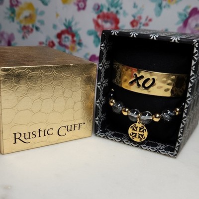 Rustic Cuff Gold Plated Jewelry Set Bracelet & Cuff Gold Clear Black