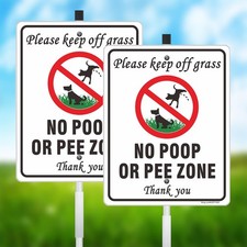 2 Pack No Poop or Pee Zone Yard Signs - Please Keep Off Grass, 11 x 9 Inch Re...