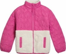 Wonder Nation Girls Jacket Size XS Pink Mixed Media Quilted Plush Coat Insulated