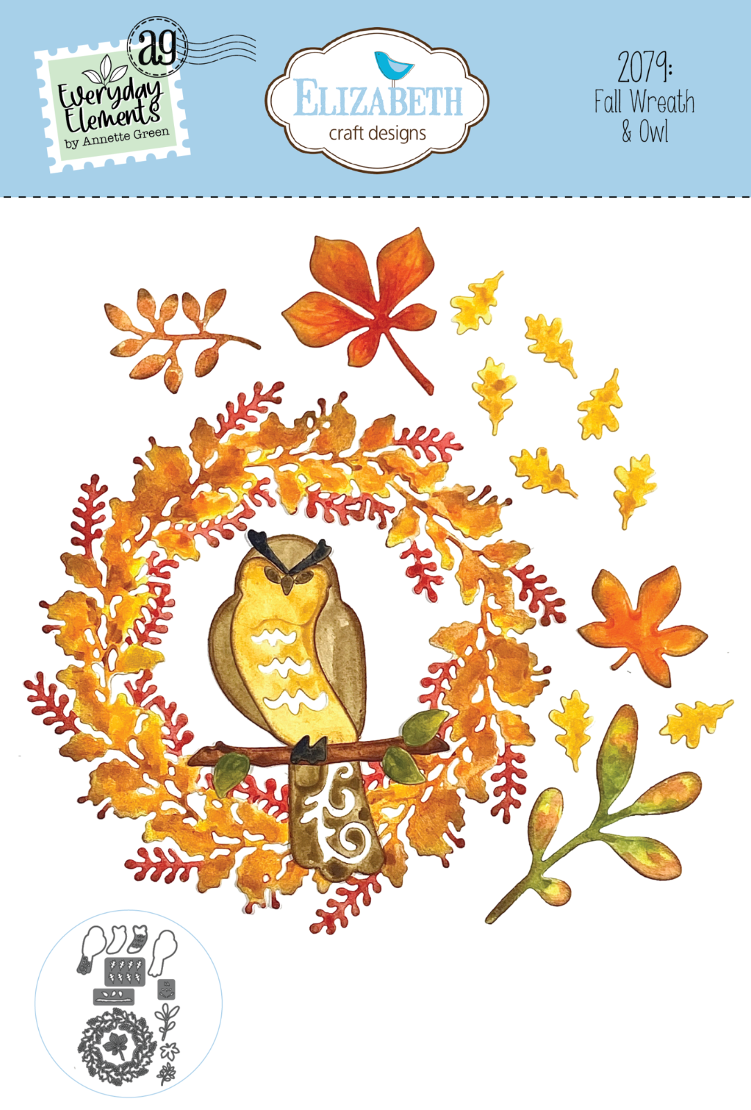 Elizabeth Craft Designs Cutting Dies Autumn Fall Wreath and Owl 2079