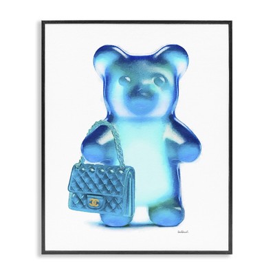 Blue Trendy Bear & Bag Black Framed Giclee Wall Art Design by Amanda Greenwoo...