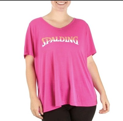 NWT Spalding Women T Shirt  2X Plus Pink Short Sleeve Workout Shirt  LOGO $40.