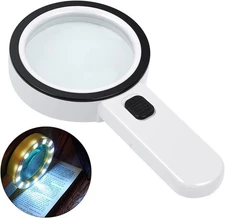 Jumbo Handheld Magnifying Glass w/ 12 Bright LED Light Illuminated 30X Magnifier