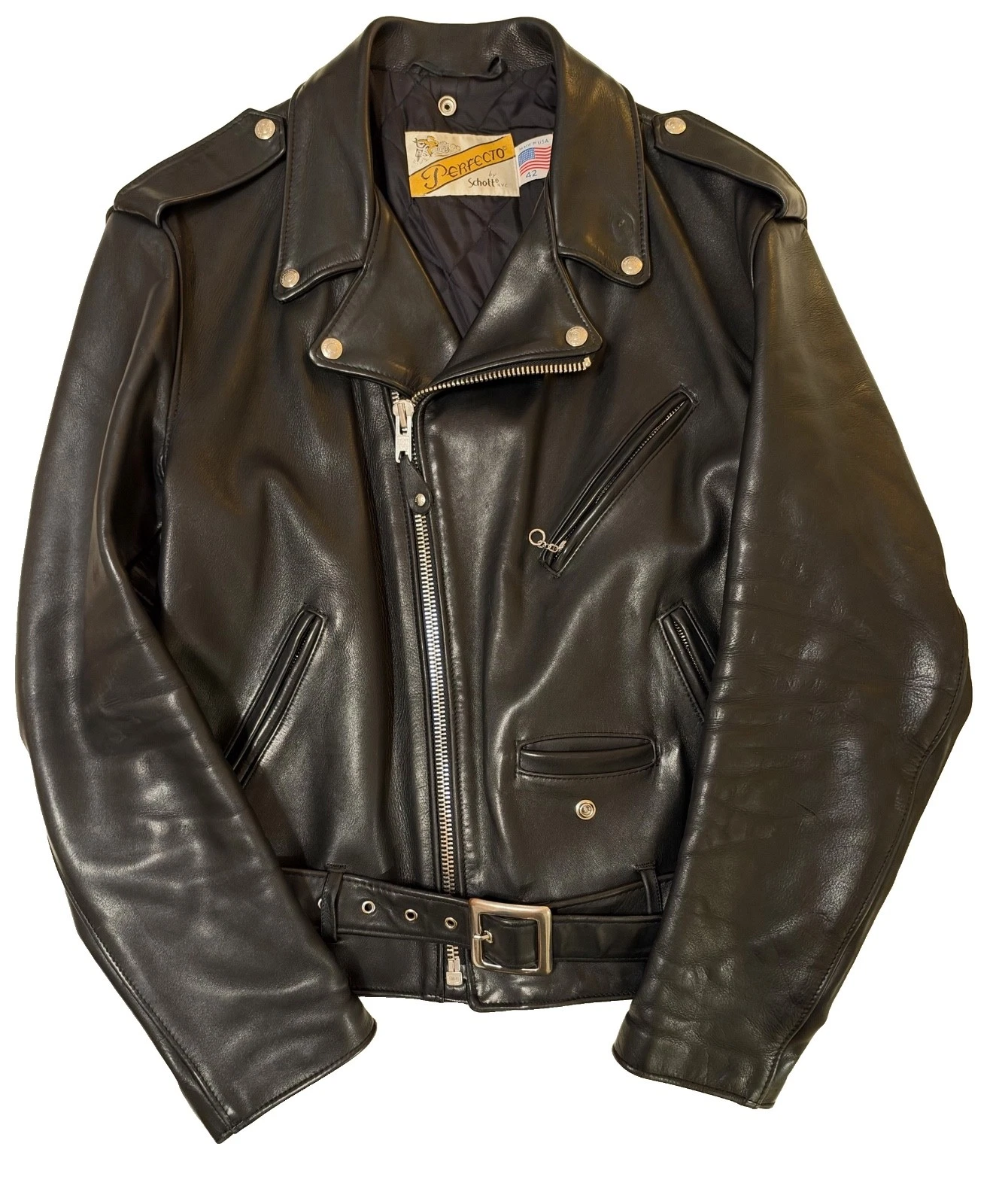 Schott Perfecto 618 Leather Motorcycle Jacket Men Size 42 Black Steerhide MIUSA - product detail image 1