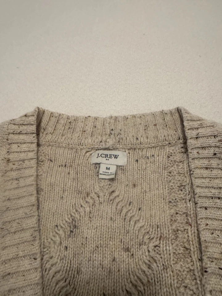 Кардиган вязаный J Crew размер средний коренастый негабаритный на пуговицах спереди кабель. Овес - Изображение 2 из 2