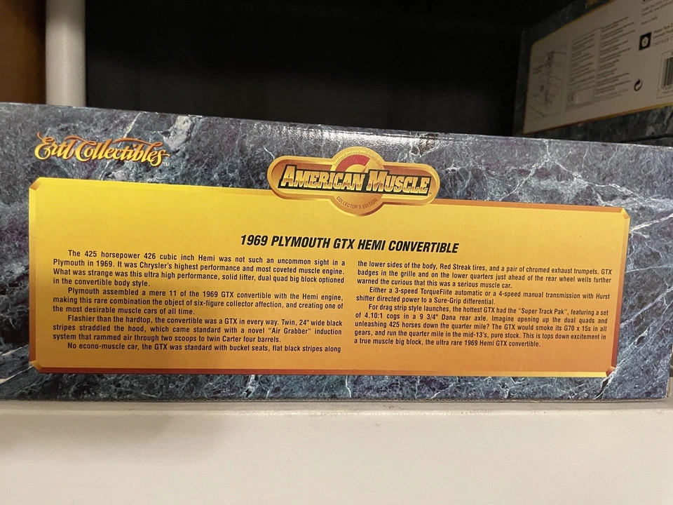 ERTL AMERICAN MUSCLE 1969 PLYMOUTH GTX CONVERTIBLE, WHITE, 1:18 SCALE - Image 4 of 4