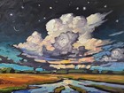Painterly Clouds Expressionism Scenery Oil Painting Textured Canvas Dark Sky Art