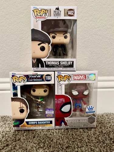 LOT OF 3 Funko Pop! - Thomas Shelby 1402, Gorr's Daughter 1188, Spider-Man 1246