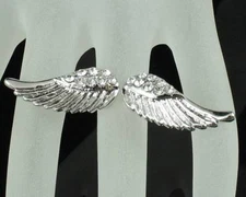 ANGEL WINGS  CLEAR AUSTRIAN RHINESTONE DANGLE COCKTAIL RING STUD E12305 SILVER