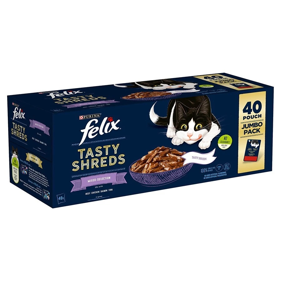 Felix Tasty Shreds gemischte Auswahl in Sauce Nassfutter für Katzen (40er Pack × 80g )