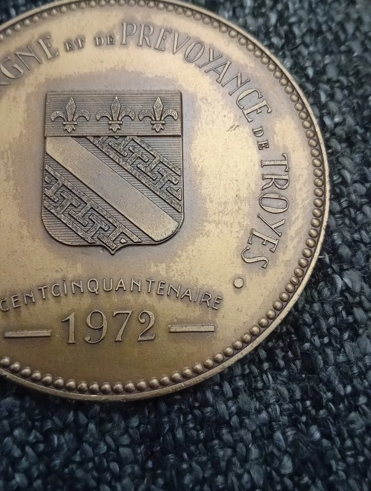  Médaille Centcinquantenaite Bronze Caisse Epargne Troyes  1972 Favet  - Photo 3/4