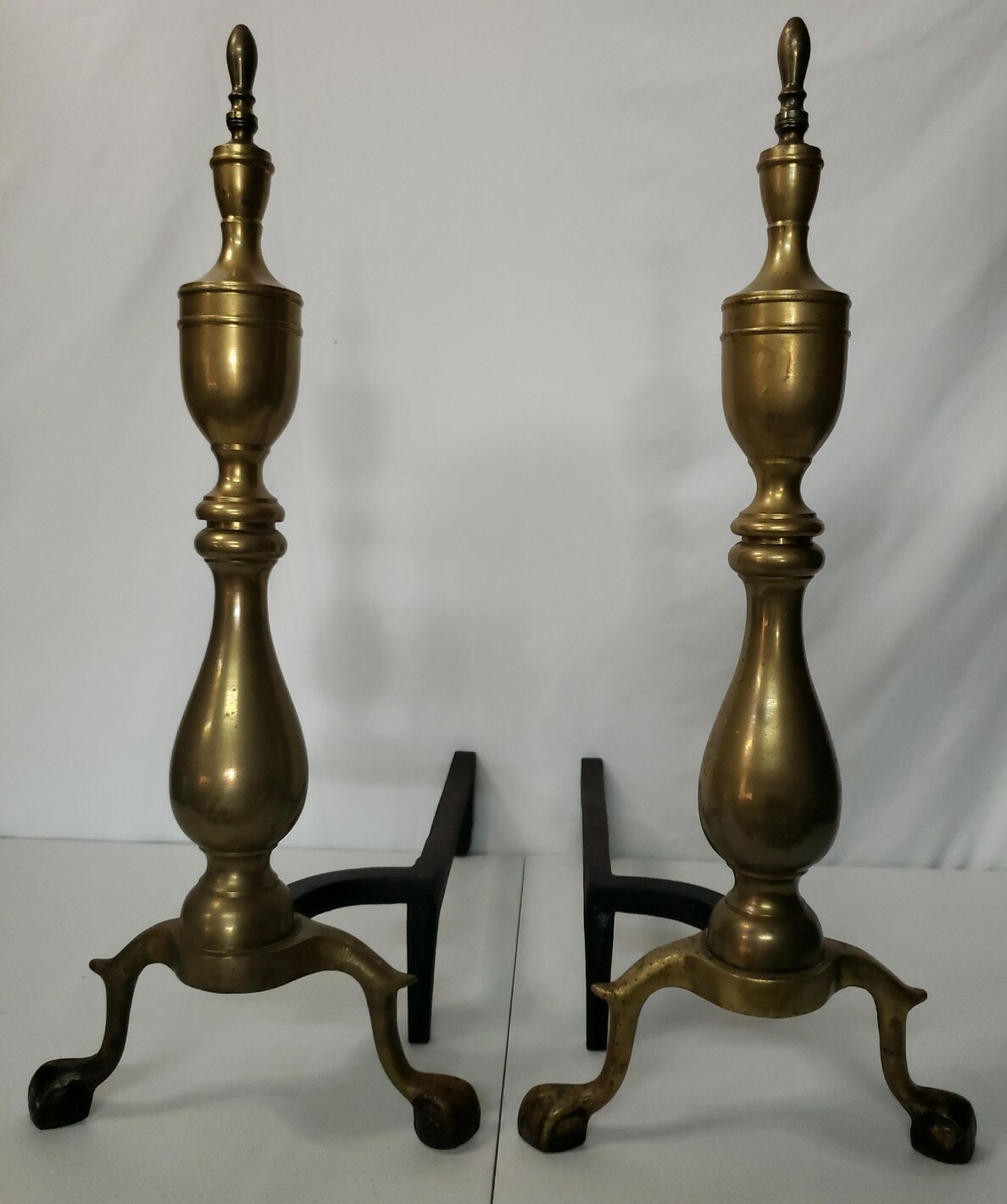 Vintage Brass Andirons Fireplace Log Holders Cast Iron Fire Dogs Claw Feet  | eBay