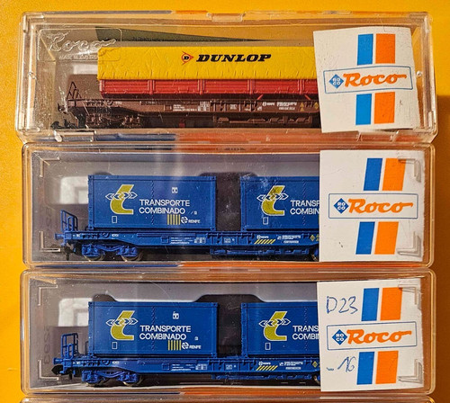 Roco 25292.1, 2x 25293 RENFE Taschenwagen | Zustand: Gebraucht