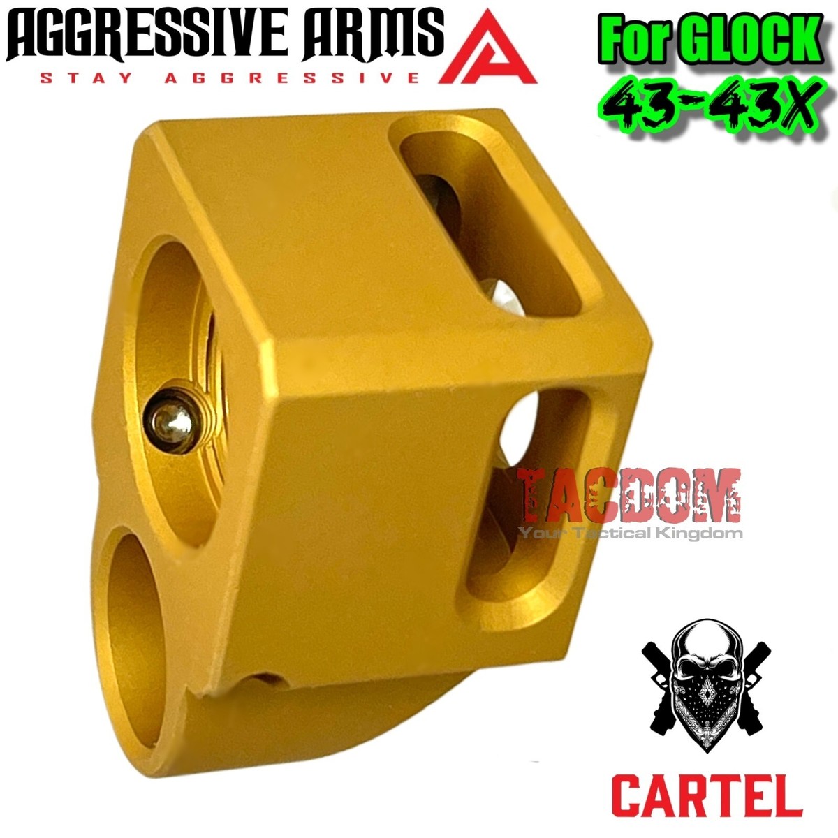 AGGRESSIVE ARMS CARTEL GOLD Comp Compensator Muzzle Brake GLOCK 43