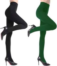 YAGAXI Fleece Lined Opaque Tights - 2 Pairs 100D Pantyhose Dark Green, Size M