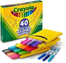 Crayola Ultra-Clean Washable Classic Markers, Fine Point, Classic Colors, 40/Set
