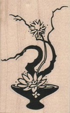 Asian Floral Arrangement 2 x 3" Rubber Stamp, Plants Stamp, Flowers, Trees