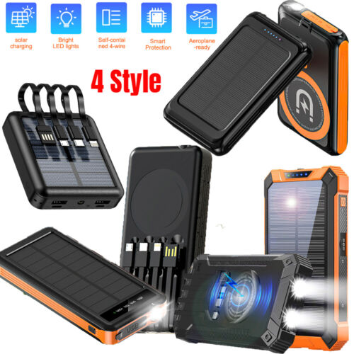 Solar Power Bank 36000mAh Charging LED USB Portable Fast Charger For Cell Phone