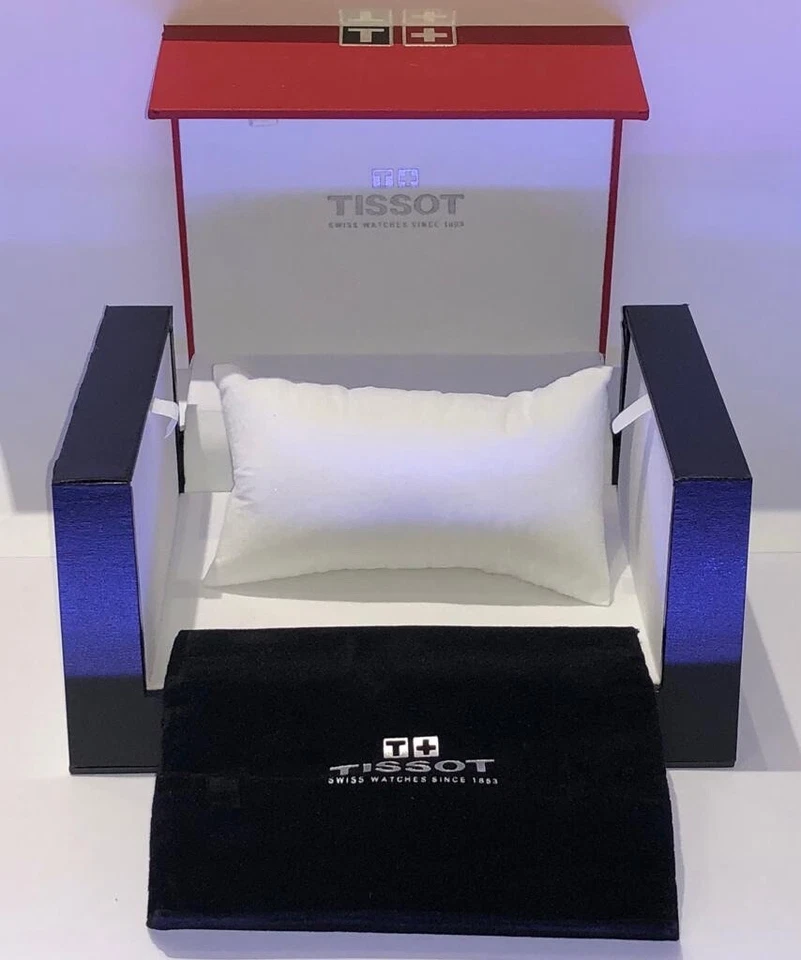 Nueva caja de reloj suizo Tissot original completa con folletos y bolsa de tela Foto 2 de 4