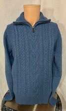Alan Paine Lambswool 1/4 Zip Cable Knit Sweater Blue UK 44 EU 52 US L