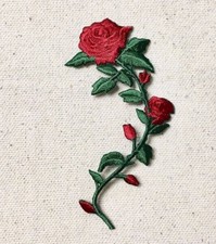 Small 3-1/2 Red Rose Stem/Curved RIGHT/Flower Iron on Applique/Embroidered Patch